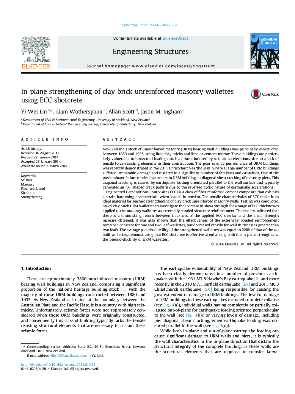 In-plane strengthening of clay brick unreinforced masonry wallettes using ECC shotcrete