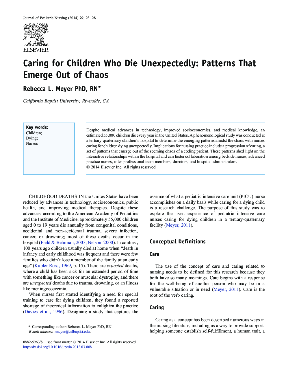 Caring for Children Who Die Unexpectedly: Patterns That Emerge Out of Chaos