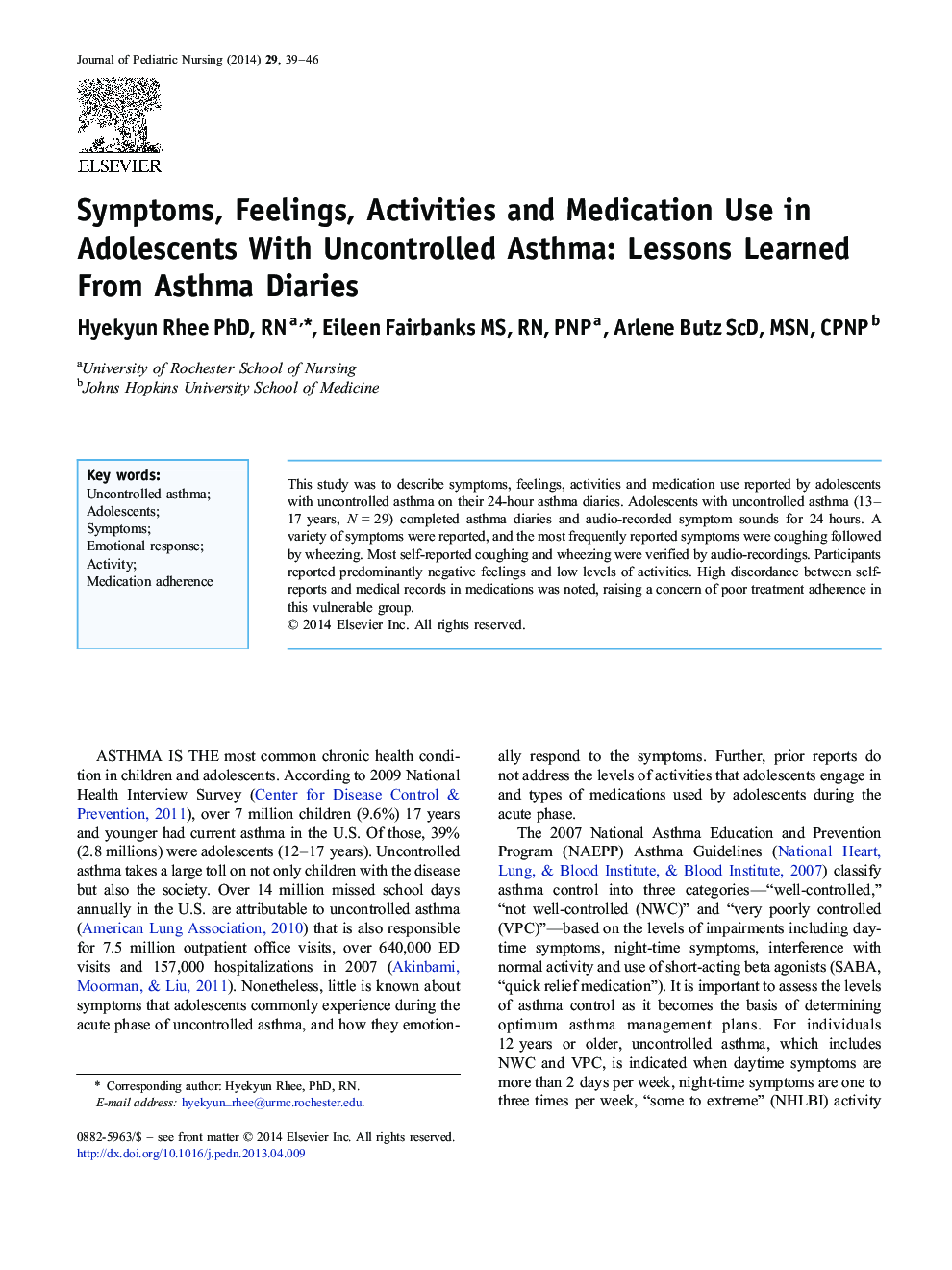 Symptoms, Feelings, Activities and Medication Use in Adolescents With Uncontrolled Asthma: Lessons Learned From Asthma Diaries
