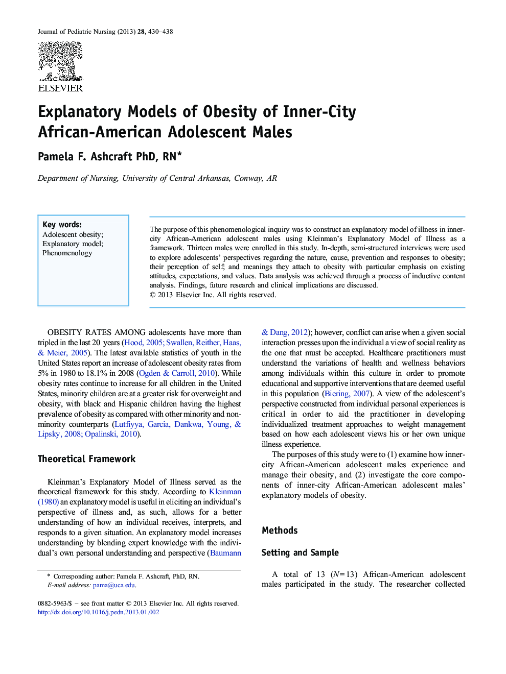 Explanatory Models of Obesity of Inner-City African-American Adolescent Males