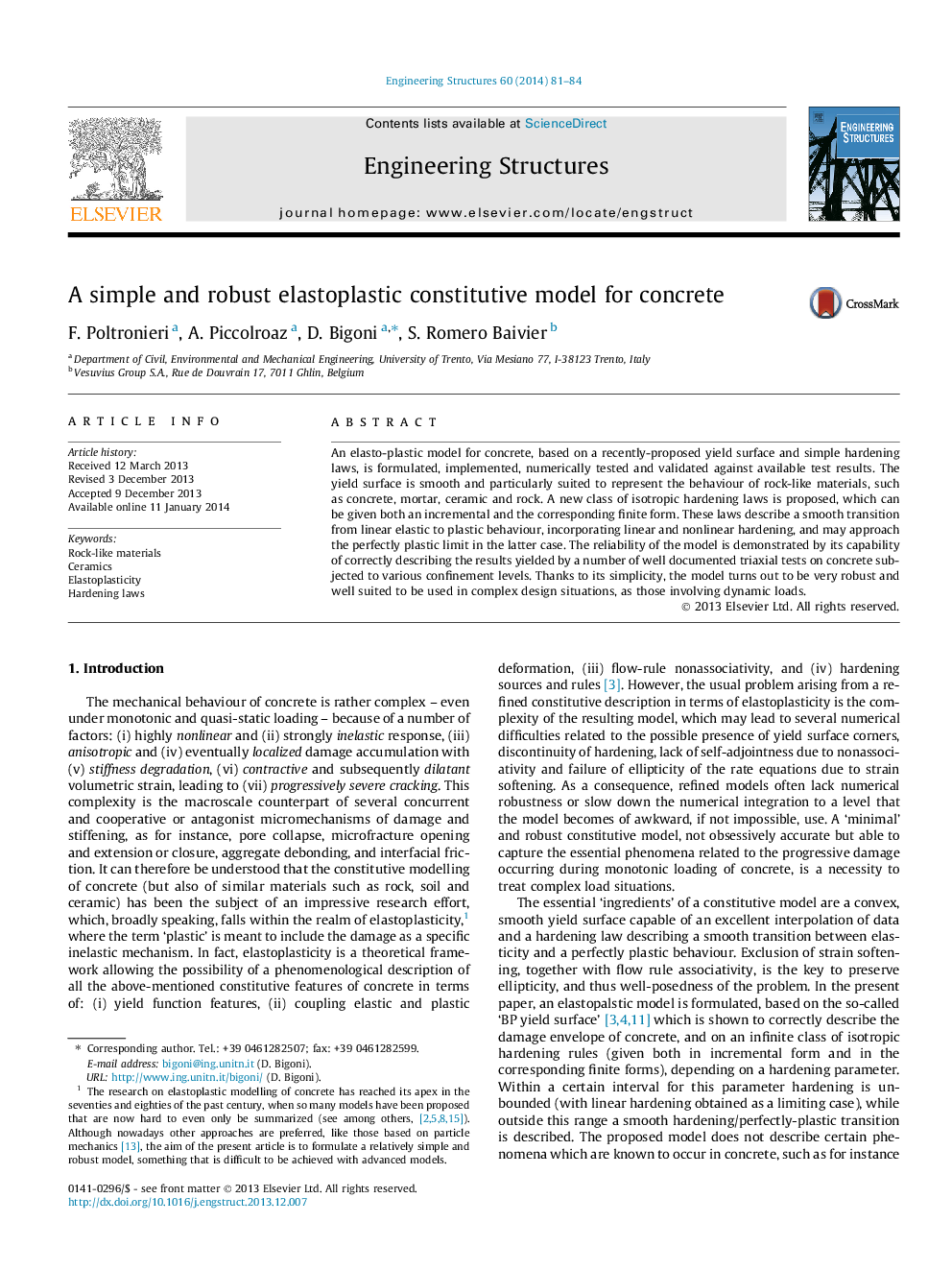 A simple and robust elastoplastic constitutive model for concrete