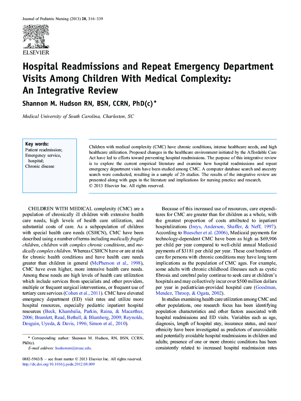 Hospital Readmissions and Repeat Emergency Department Visits Among Children With Medical Complexity: An Integrative Review