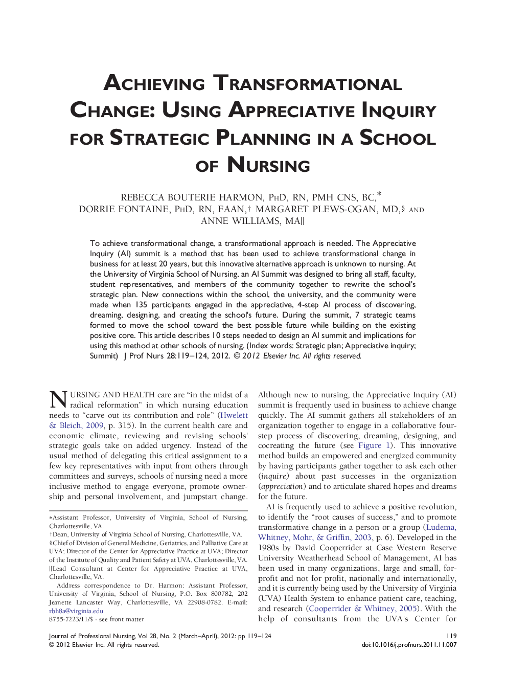 Achieving Transformational Change: Using Appreciative Inquiry for Strategic Planning in a School of Nursing