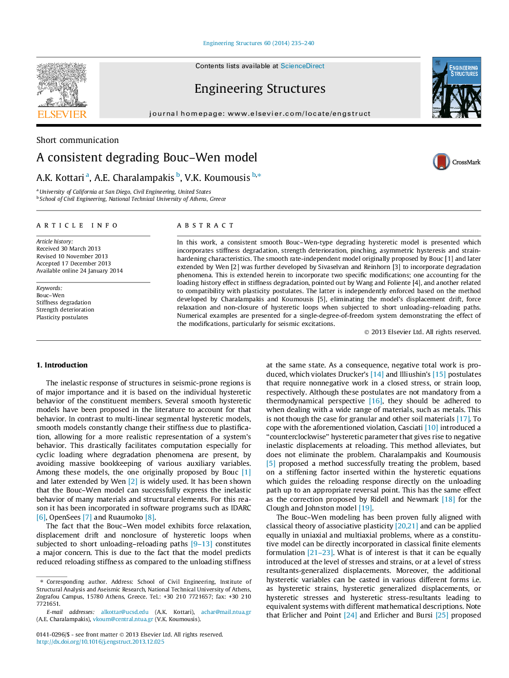 A consistent degrading Bouc–Wen model