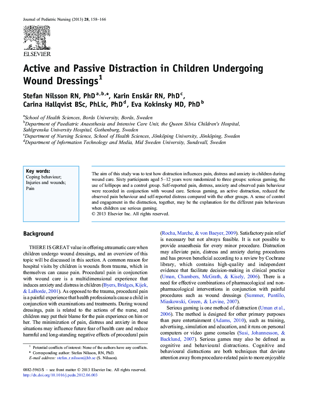 Active and Passive Distraction in Children Undergoing Wound Dressings 1