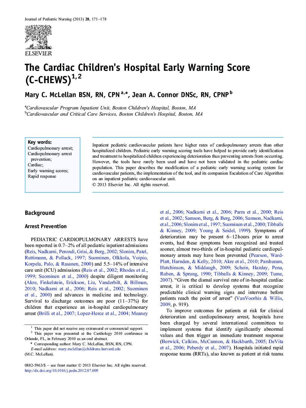 The Cardiac Children's Hospital Early Warning Score (C-CHEWS) 12