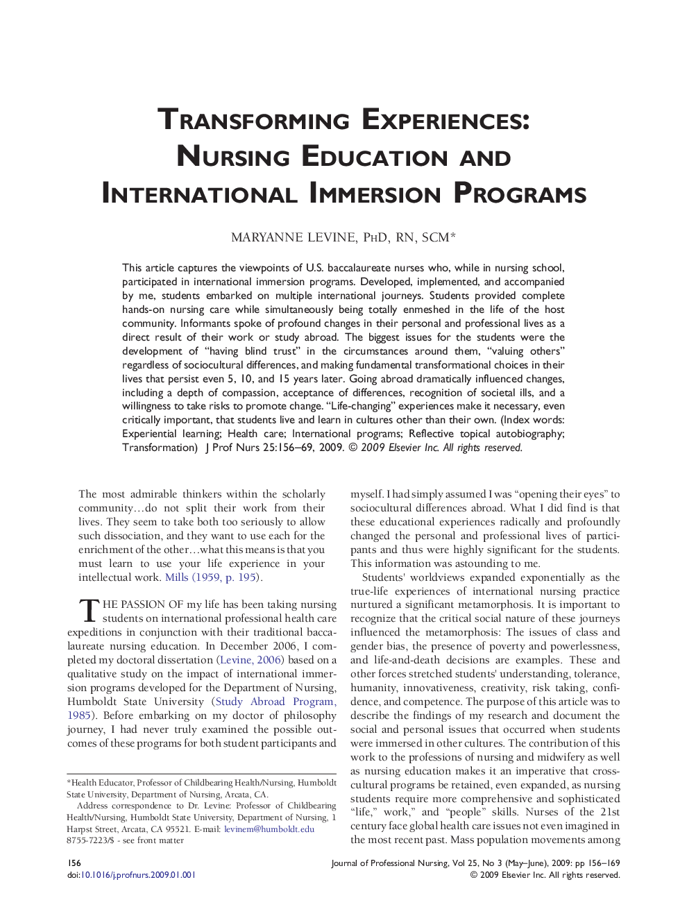 Transforming Experiences: Nursing Education and International Immersion Programs