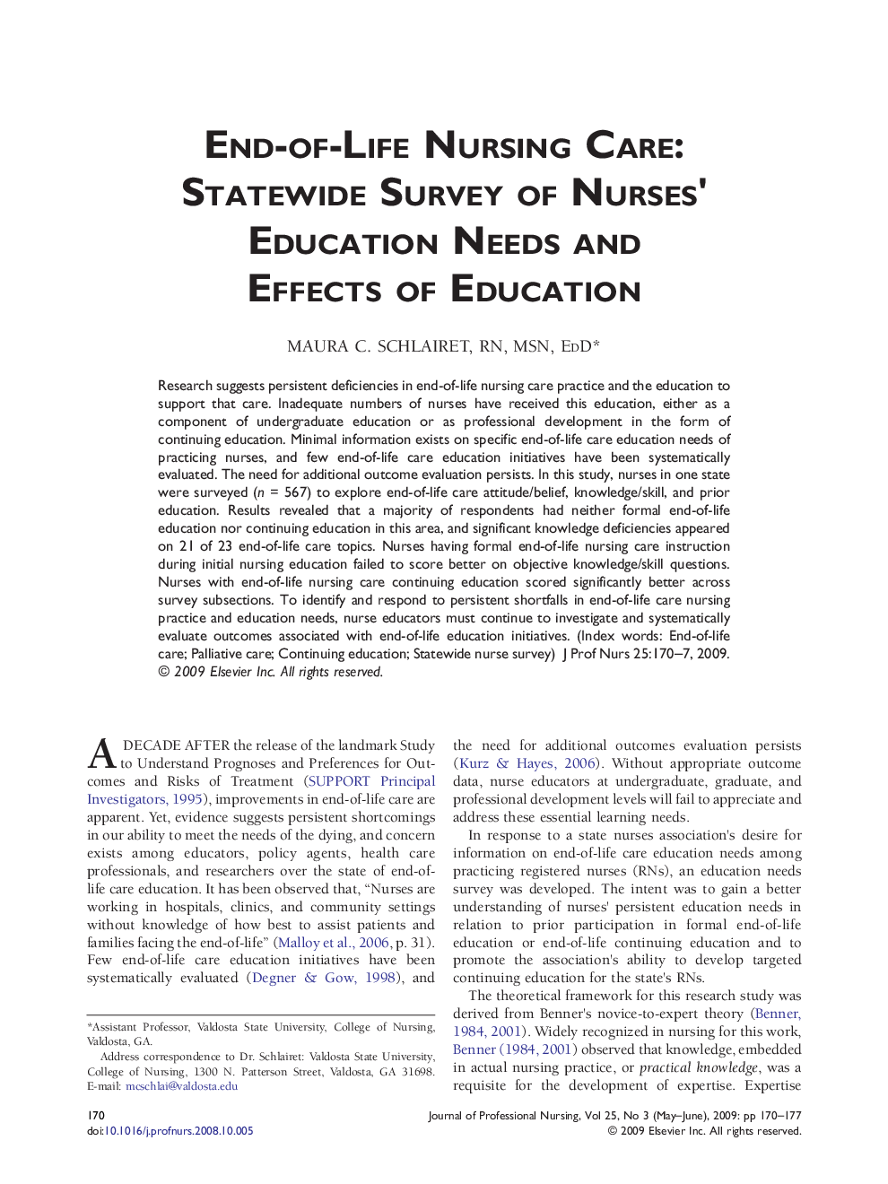 End-of-Life Nursing Care: Statewide Survey of Nurses' Education Needs and Effects of Education
