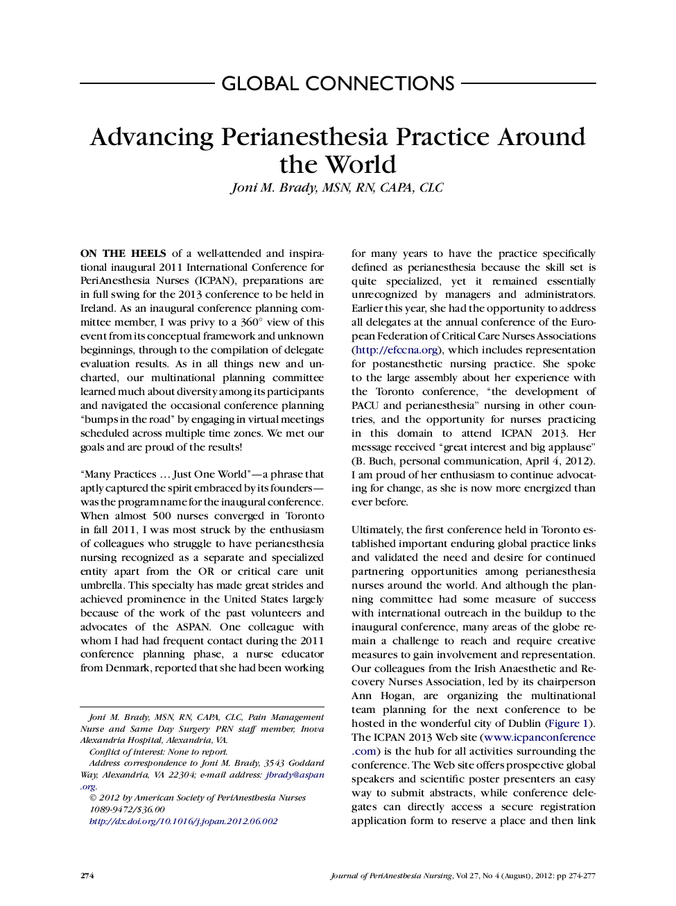 Advancing Perianesthesia Practice Around the World