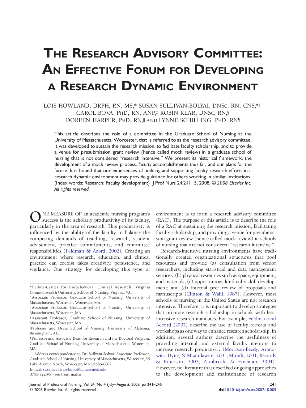 The Research Advisory Committee: An Effective Forum for Developing a Research Dynamic Environment