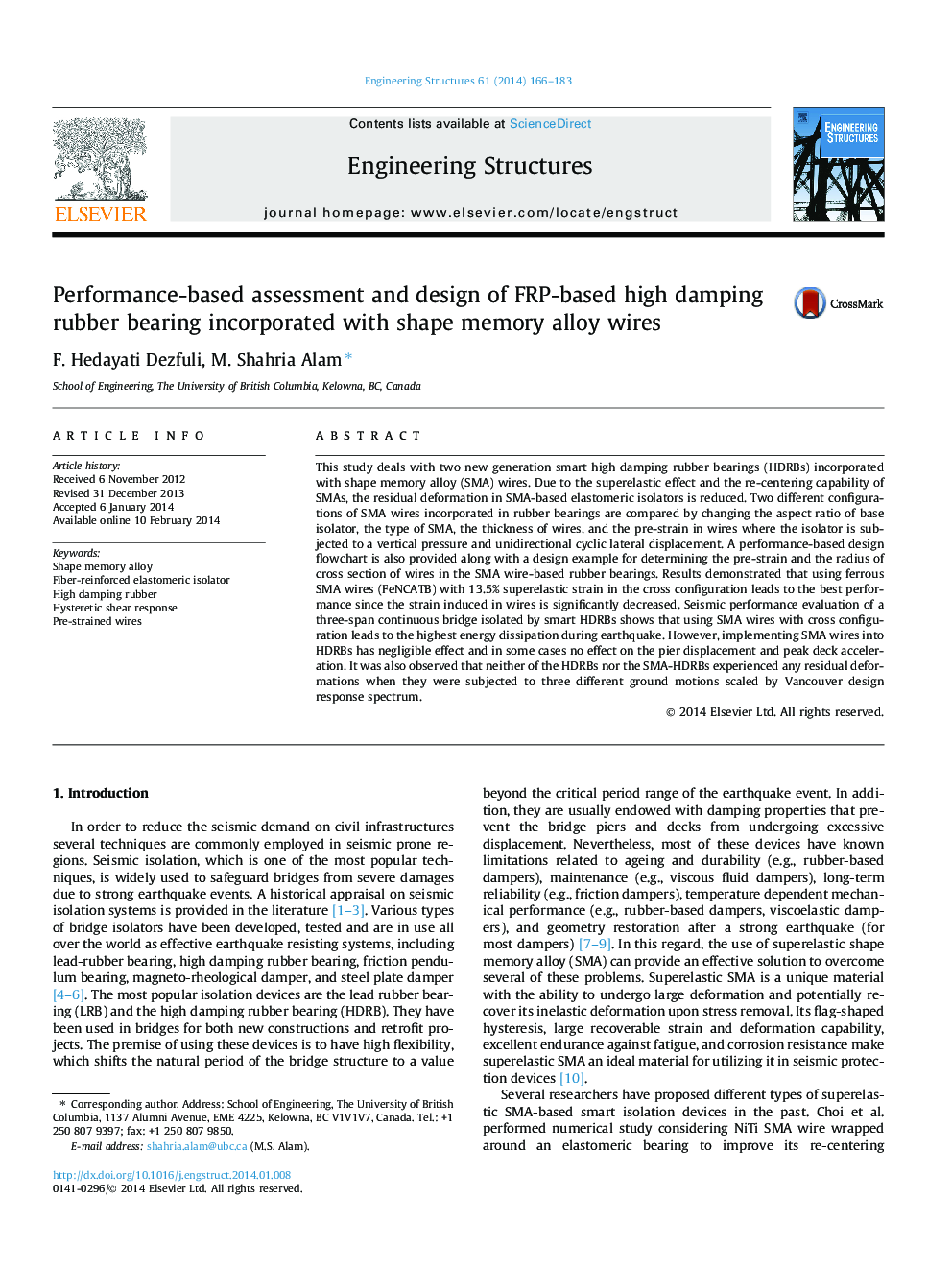 Performance-based assessment and design of FRP-based high damping rubber bearing incorporated with shape memory alloy wires