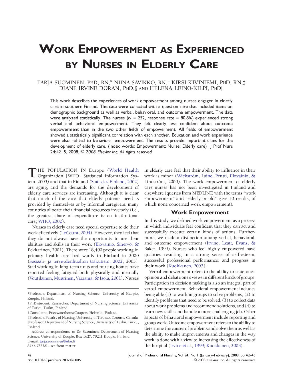 Work Empowerment as Experienced by Nurses in Elderly Care