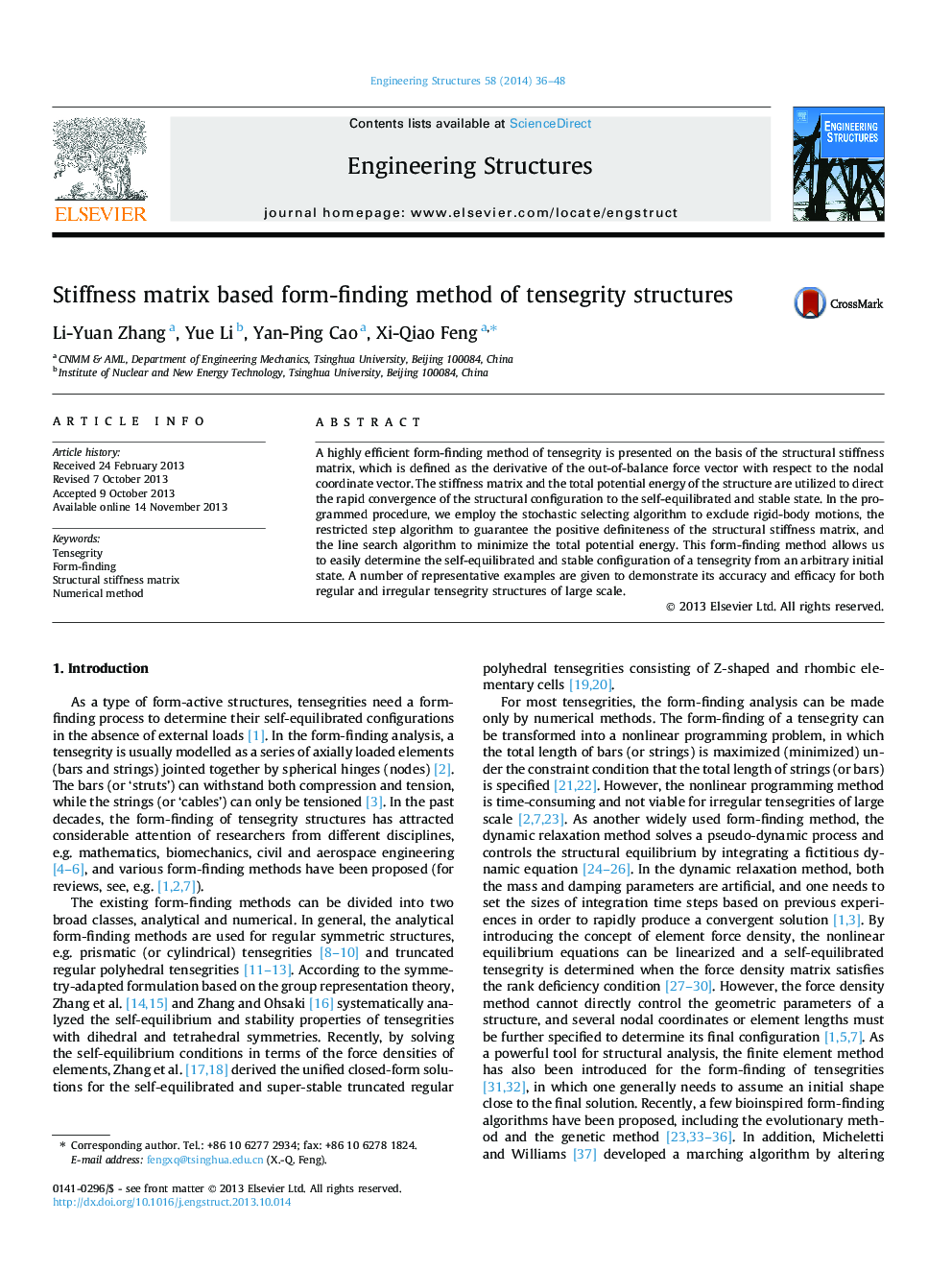 Stiffness matrix based form-finding method of tensegrity structures