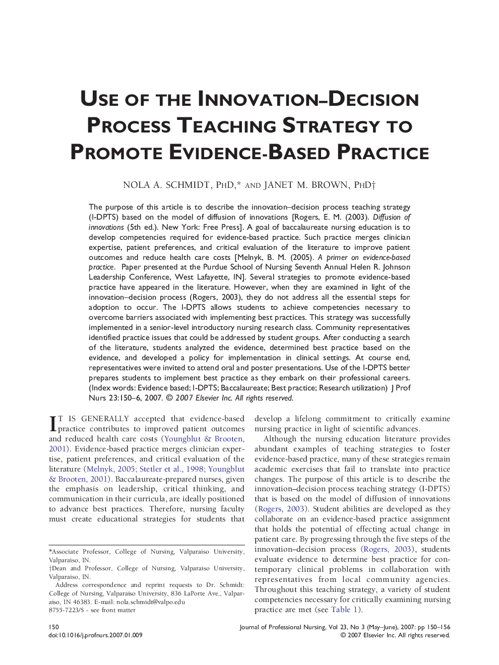 Use of the Innovation–Decision Process Teaching Strategy to Promote Evidence-Based Practice
