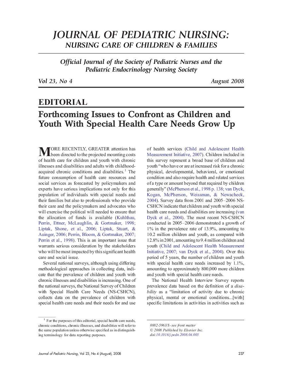 عکس صفحه اول مقاله: Forthcoming Issues to Confront as Children and Youth With Special Health Care Needs Grow Up Forthcoming Issues to Confront as Children and Youth With Special Health Care Needs Grow Up
