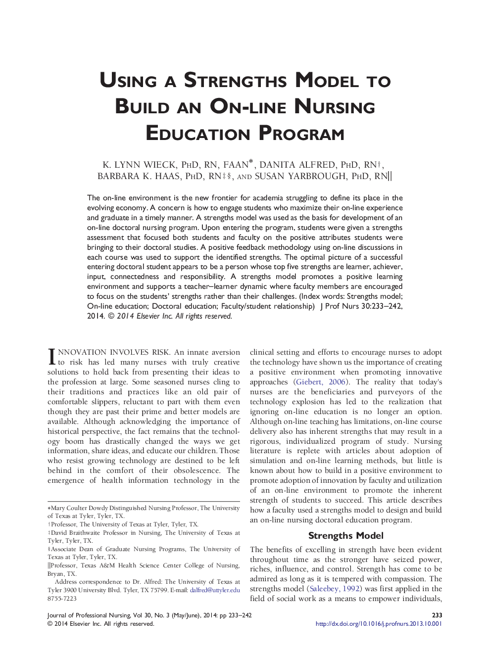 Using a Strengths Model to Build an On-line Nursing Education Program