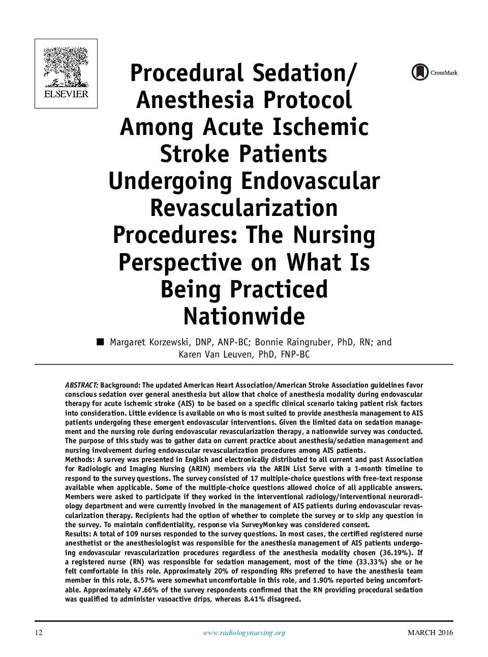 Procedural Sedation/Anesthesia Protocol Among Acute Ischemic Stroke Patients Undergoing Endovascular Revascularization Procedures: The Nursing Perspective on What Is Being Practiced Nationwide 