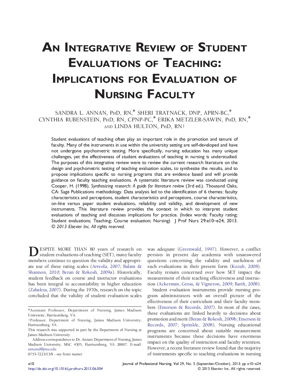 An Integrative Review of Student Evaluations of Teaching: Implications for Evaluation of Nursing Faculty 