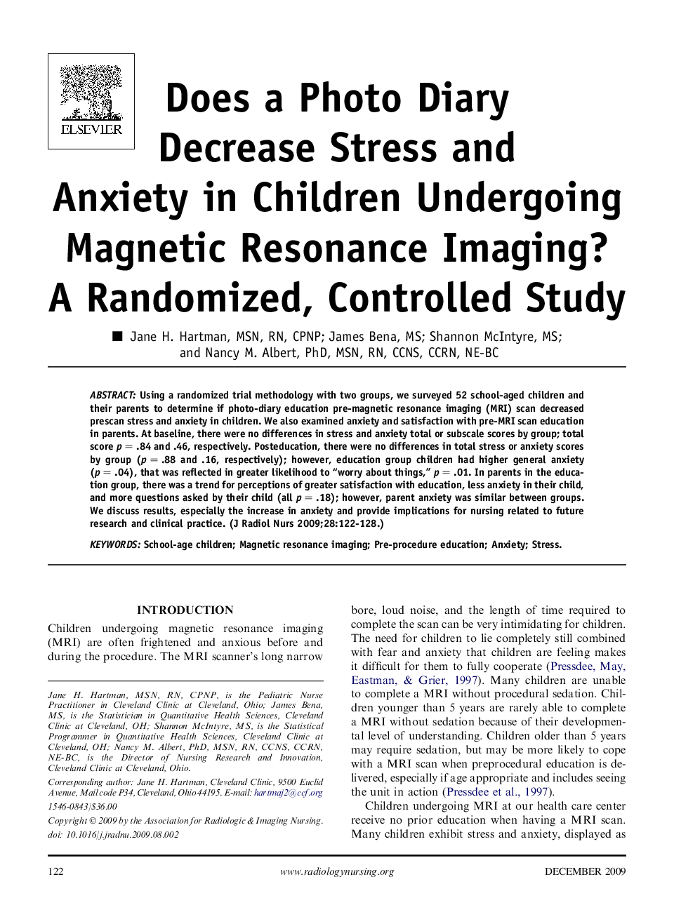 Does a Photo Diary Decrease Stress and Anxiety in Children Undergoing Magnetic Resonance Imaging? A Randomized, Controlled Study