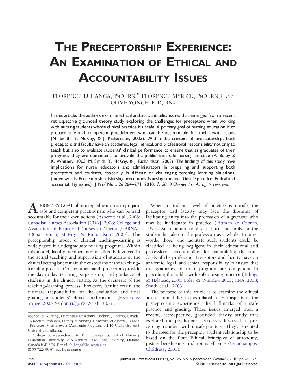 The Preceptorship Experience: An Examination of Ethical and Accountability Issues