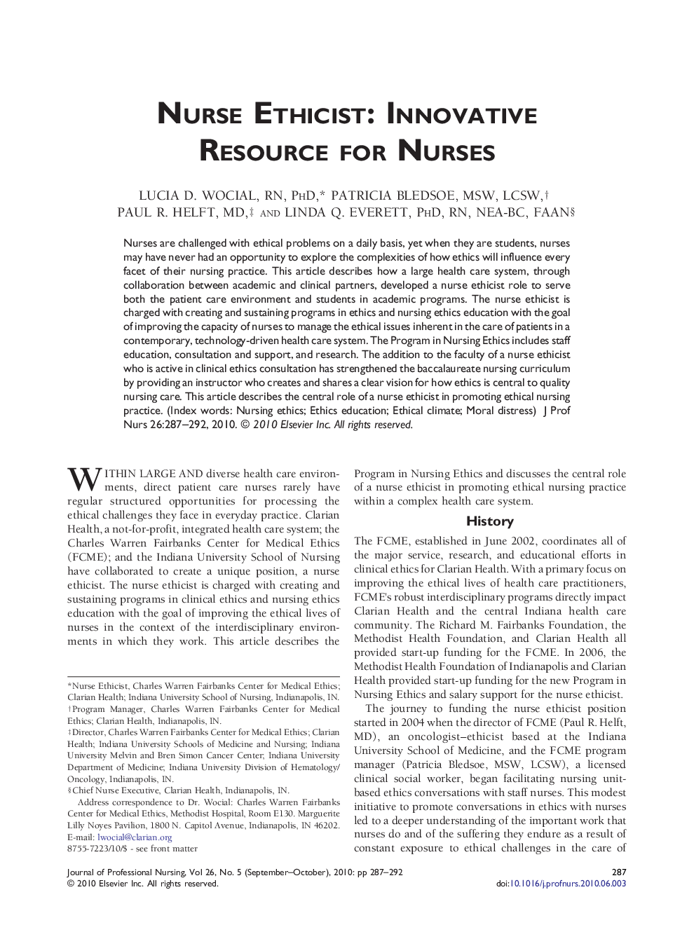 Nurse Ethicist: Innovative Resource for Nurses