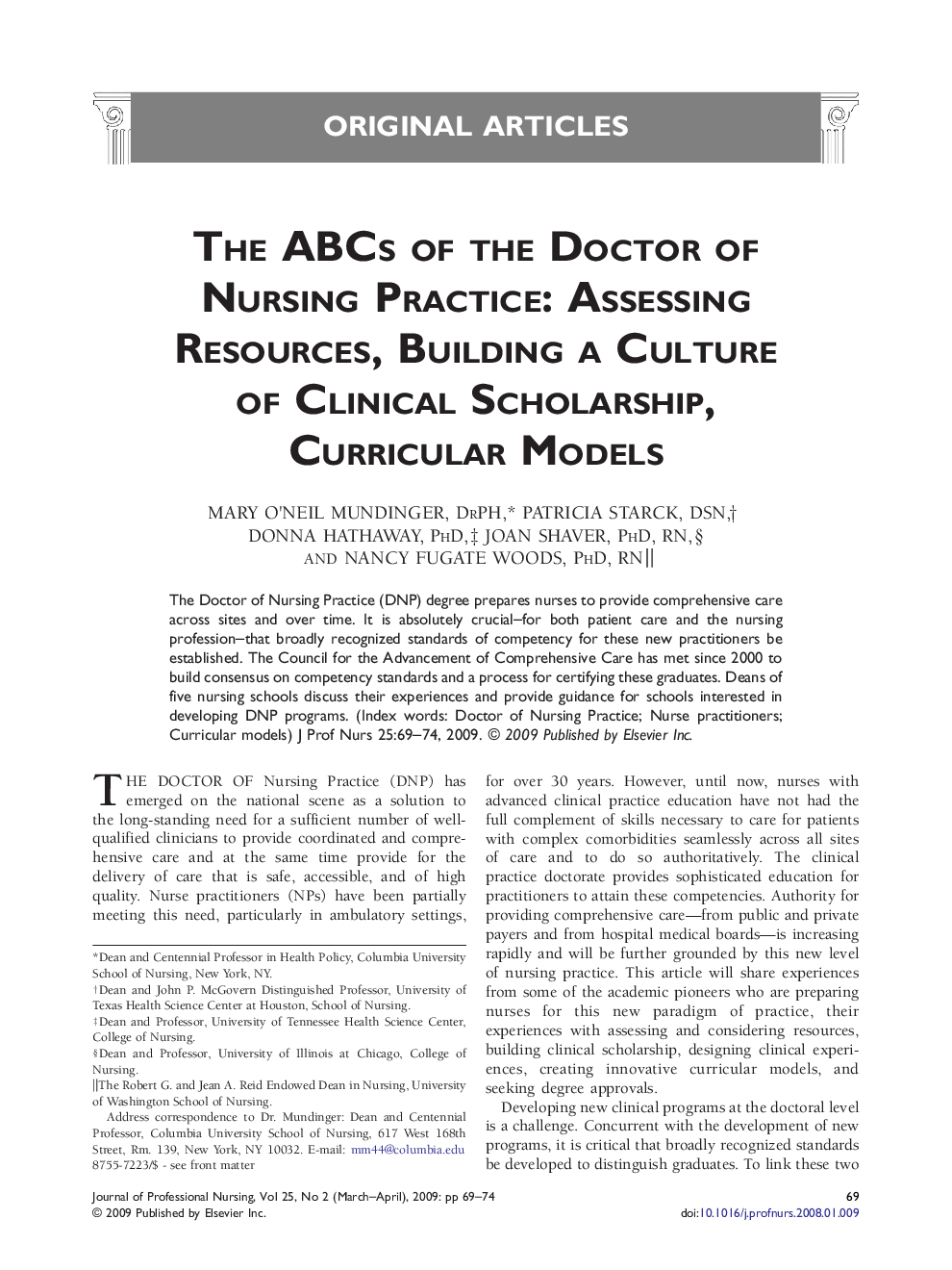The ABCs of the Doctor of Nursing Practice: Assessing Resources, Building a Culture of Clinical Scholarship, Curricular Models