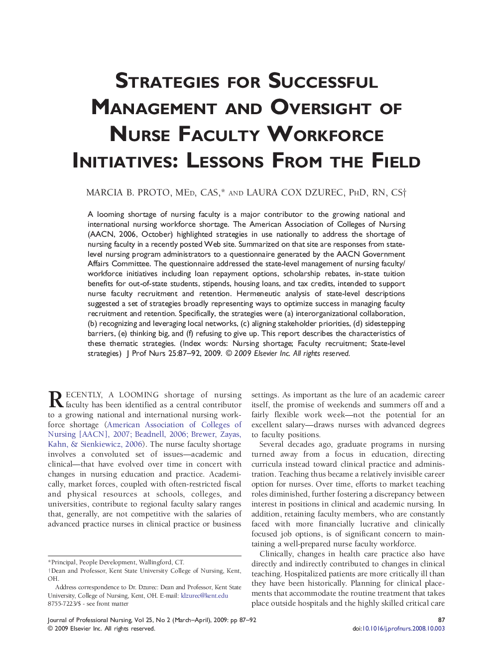 Strategies for Successful Management and Oversight of Nurse Faculty Workforce Initiatives: Lessons From the Field