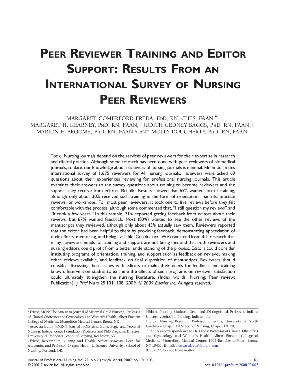 Peer Reviewer Training and Editor Support: Results From an International Survey of Nursing Peer Reviewers