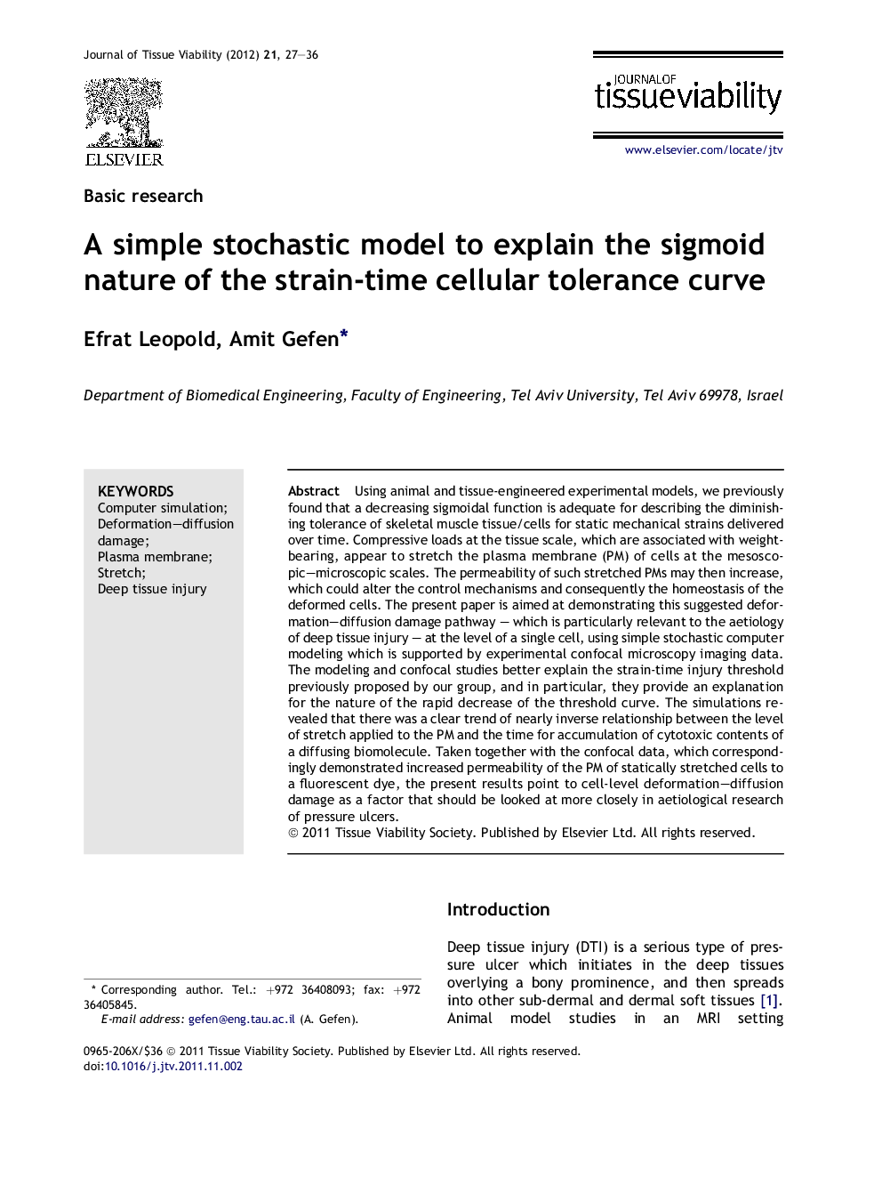 A simple stochastic model to explain the sigmoid nature of the strain-time cellular tolerance curve