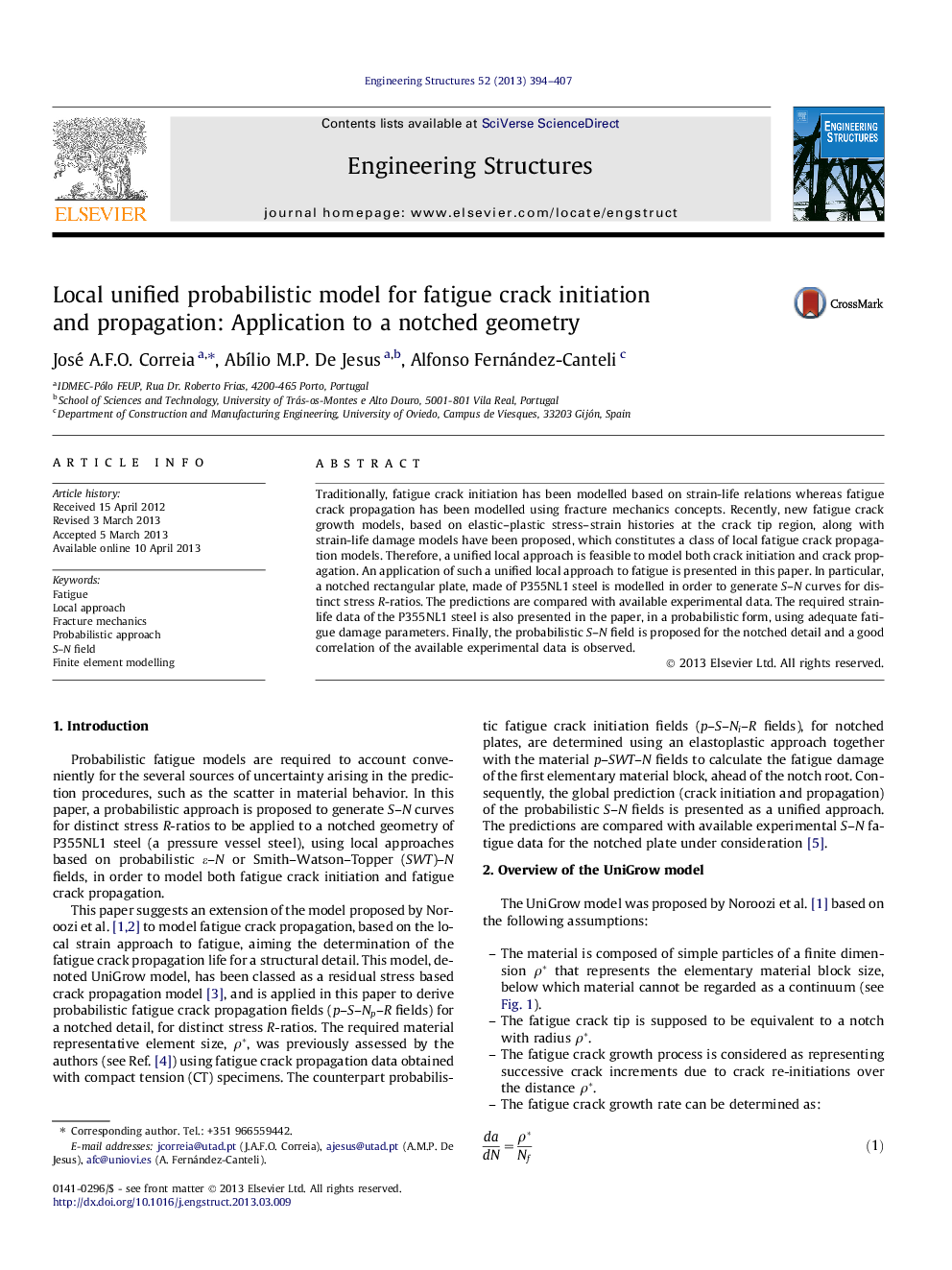 Local unified probabilistic model for fatigue crack initiation and propagation: Application to a notched geometry