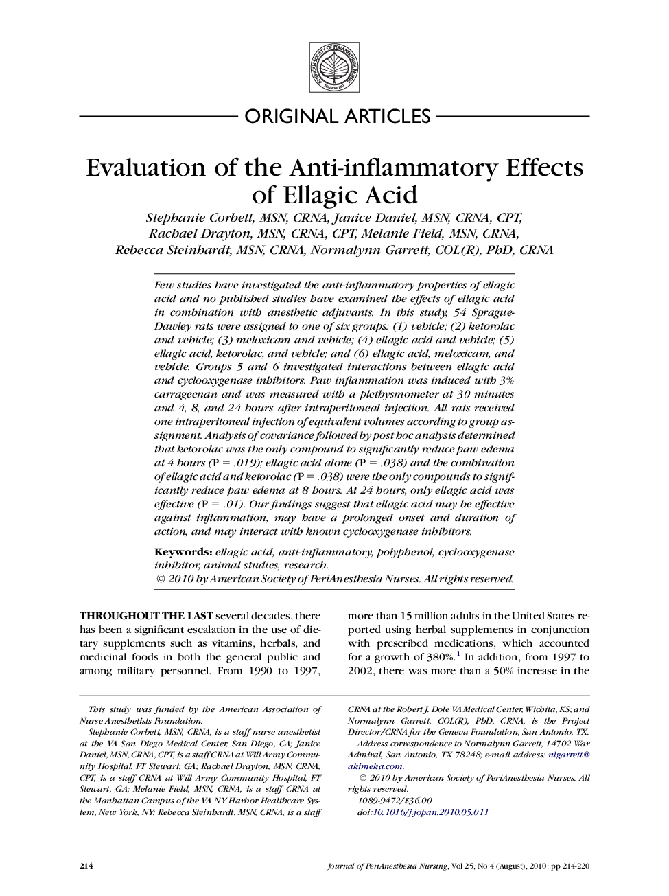 Evaluation of the Anti-inflammatory Effects of Ellagic Acid 