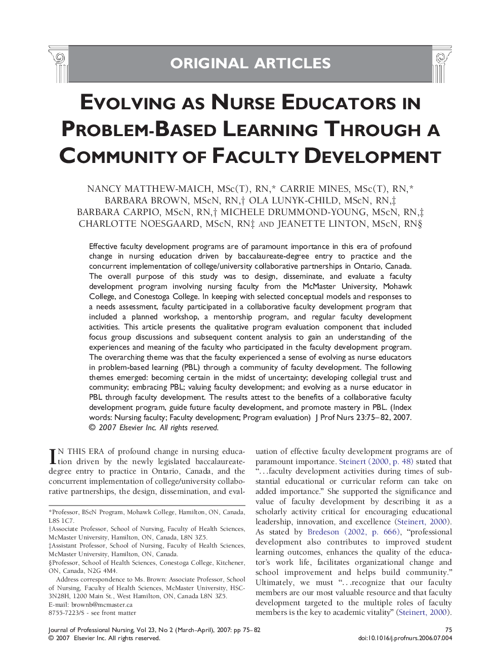 Evolving as Nurse Educators in Problem-Based Learning Through a Community of Faculty Development