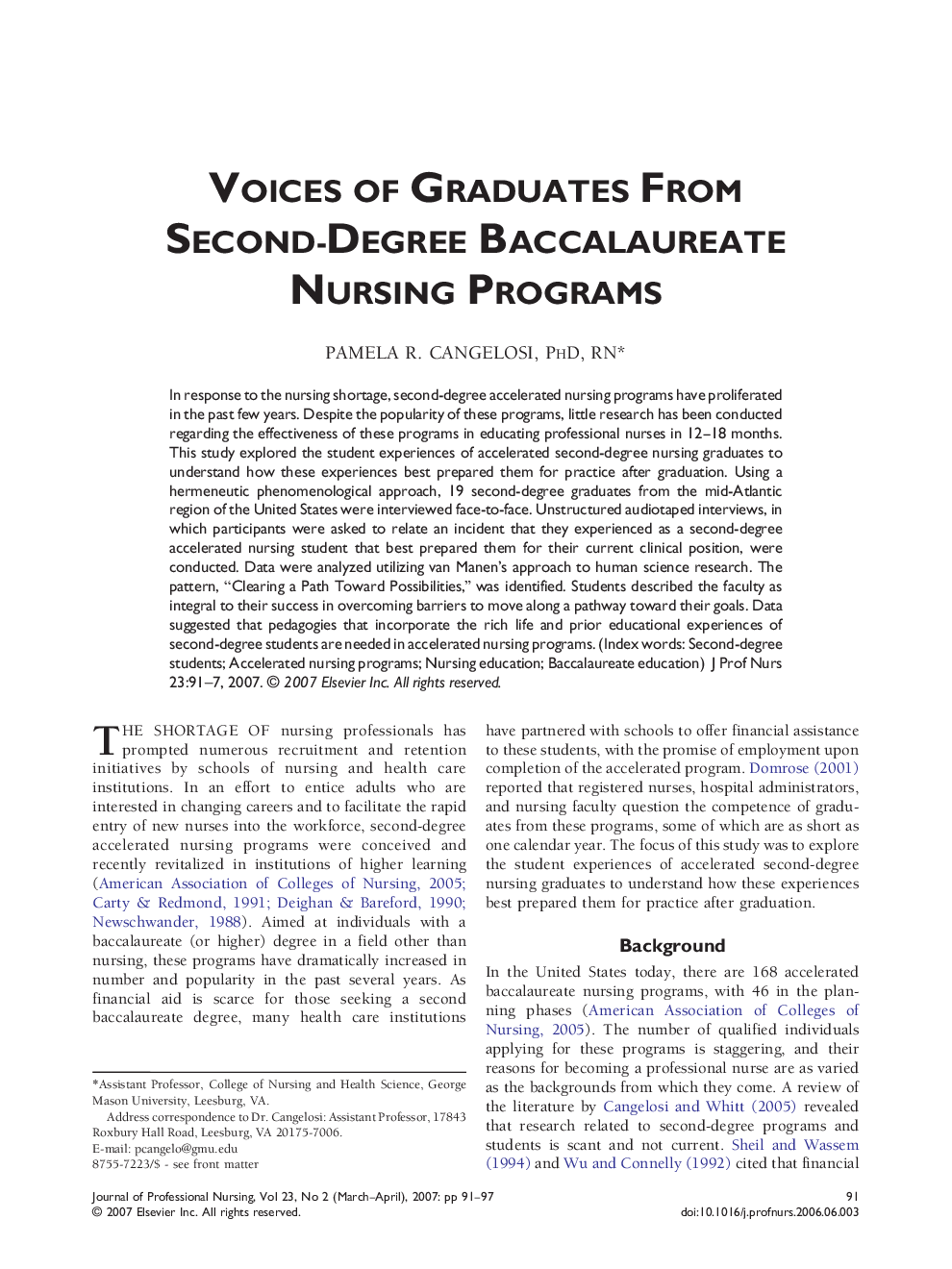 Voices of Graduates from Second-Degree Baccalaureate Nursing Programs