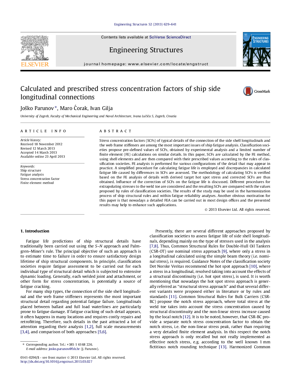 Calculated and prescribed stress concentration factors of ship side longitudinal connections