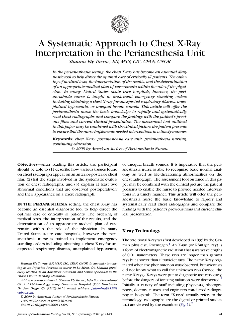 A Systematic Approach to Chest X-Ray Interpretation in the Perianesthesia Unit