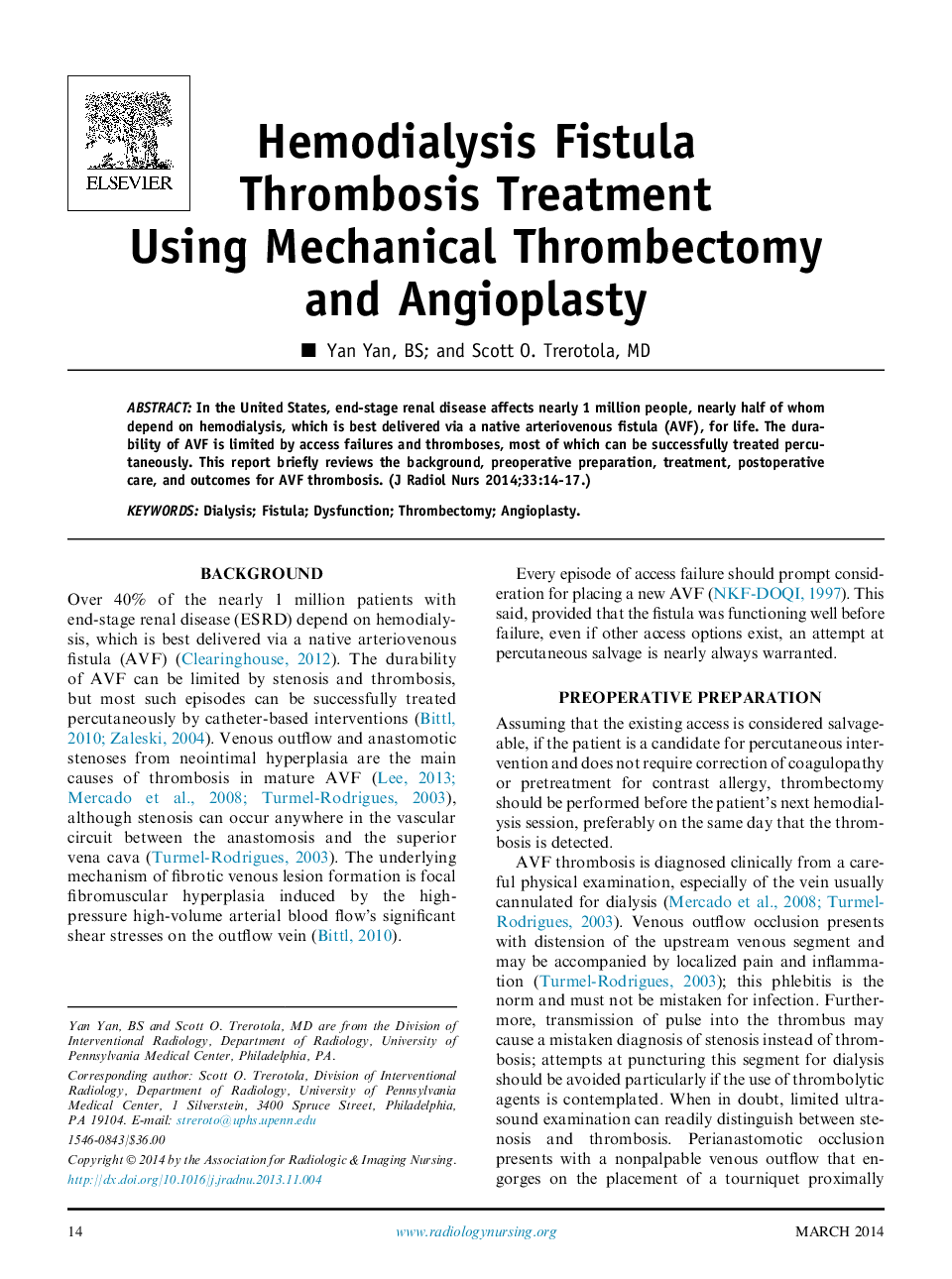 Hemodialysis Fistula Thrombosis Treatment Using Mechanical Thrombectomy and Angioplasty