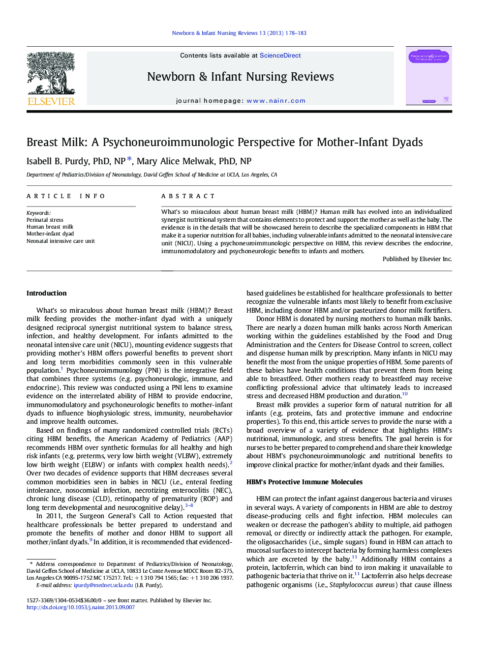 Breast Milk: A Psychoneuroimmunologic Perspective for Mother-Infant Dyads