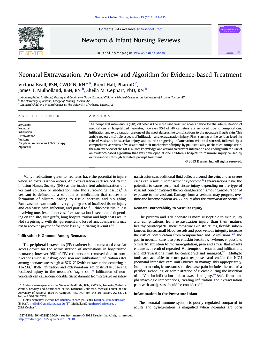 Neonatal Extravasation: An Overview and Algorithm for Evidence-based Treatment