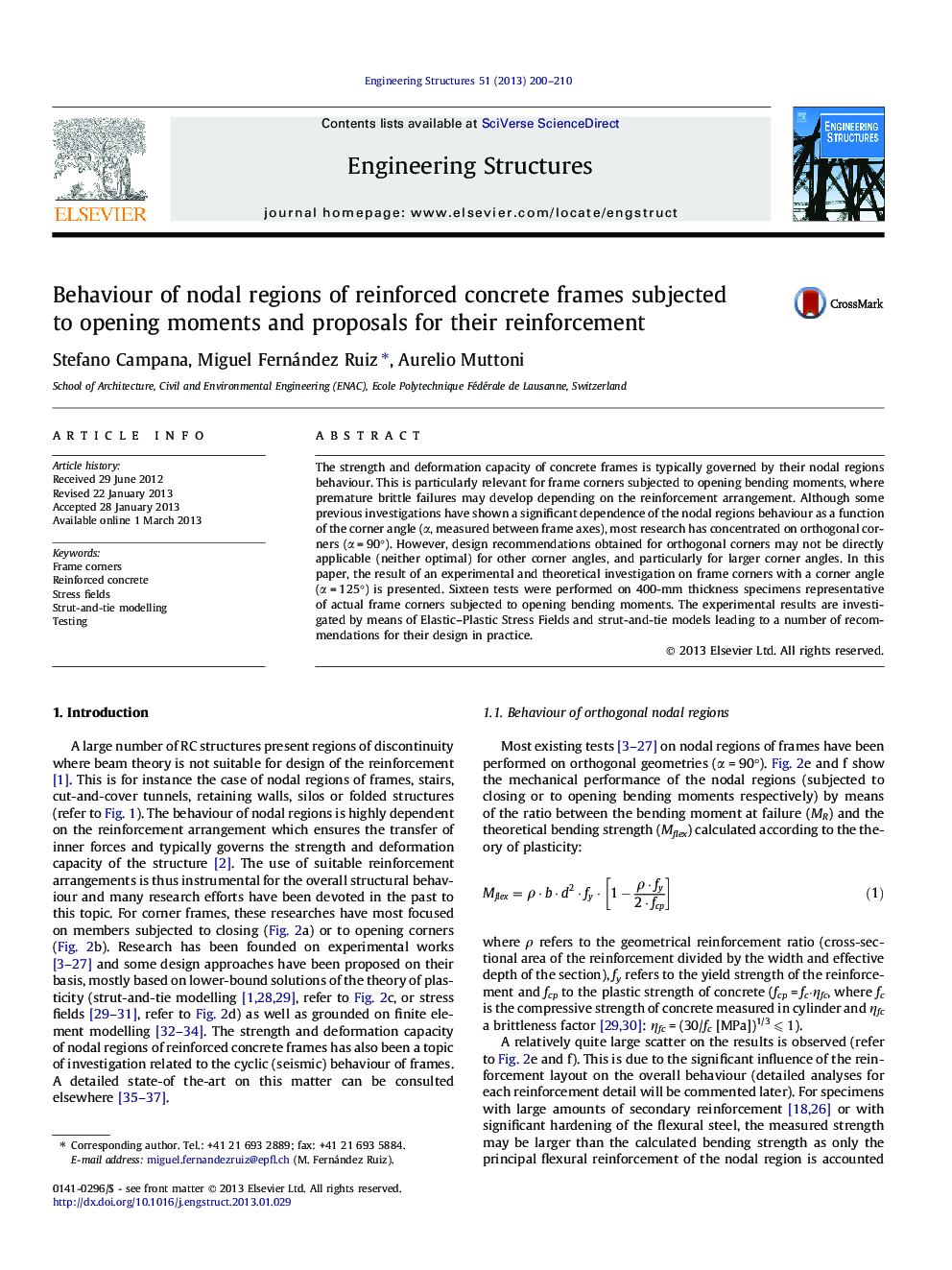 Behaviour of nodal regions of reinforced concrete frames subjected to opening moments and proposals for their reinforcement