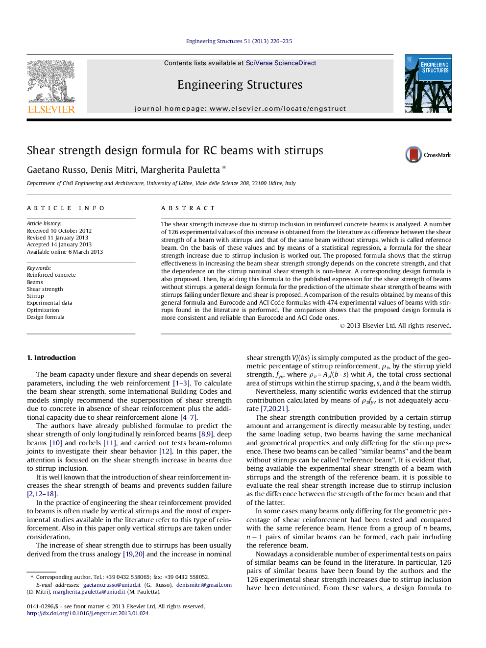 Shear strength design formula for RC beams with stirrups