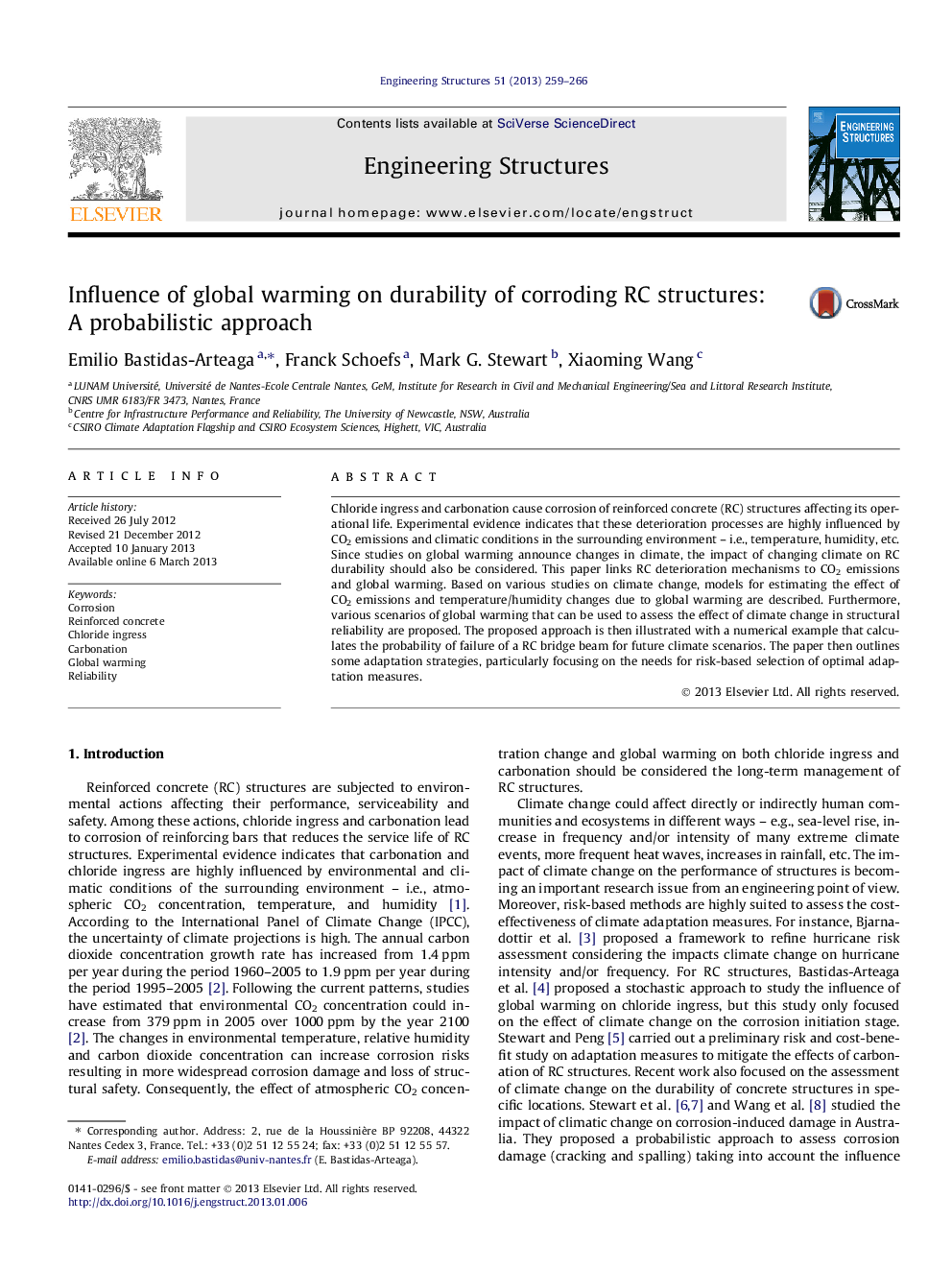 Influence of global warming on durability of corroding RC structures: A probabilistic approach