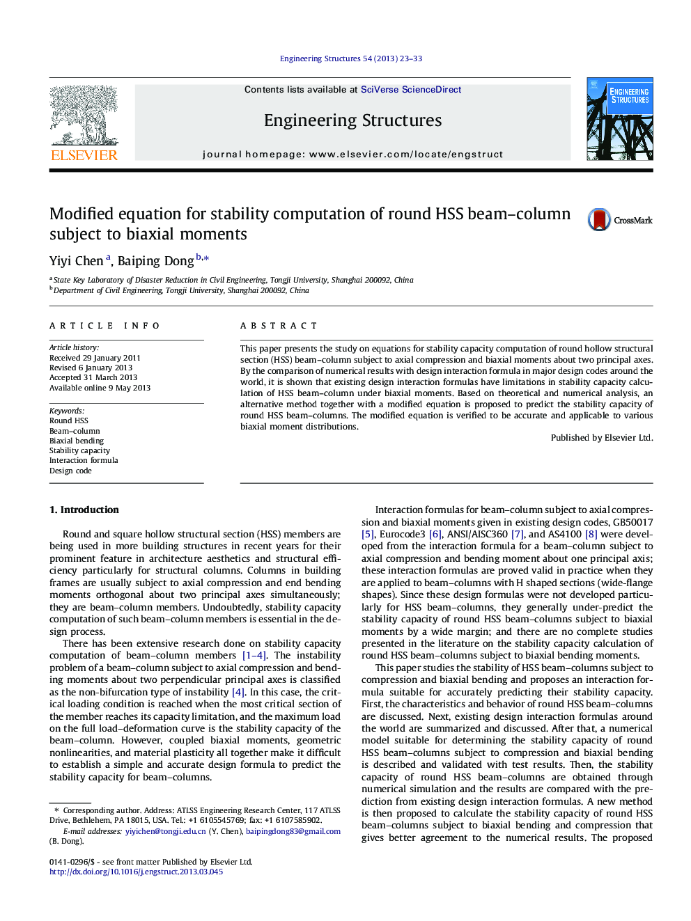 Modified equation for stability computation of round HSS beam–column subject to biaxial moments