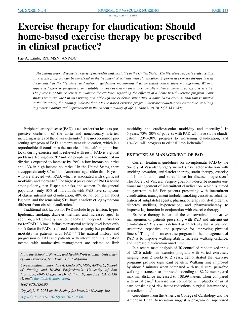 Exercise therapy for claudication: Should home-based exercise therapy be prescribed in clinical practice?