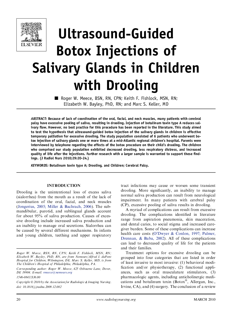 Ultrasound-Guided Botox Injections of Salivary Glands in Children with Drooling