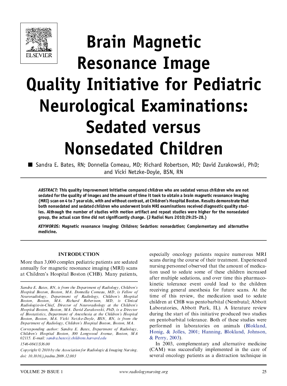 Brain Magnetic Resonance Image Quality Initiative for Pediatric Neurological Examinations: Sedated versus Nonsedated Children