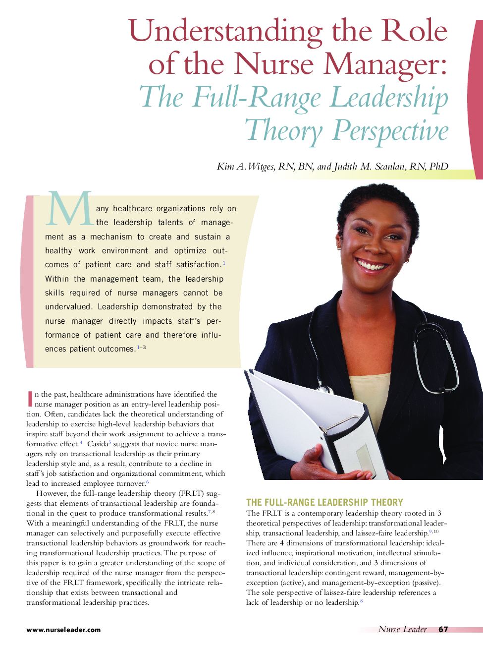 Understanding the Role of the Nurse Manager: The Full-Range Leadership Theory Perspective