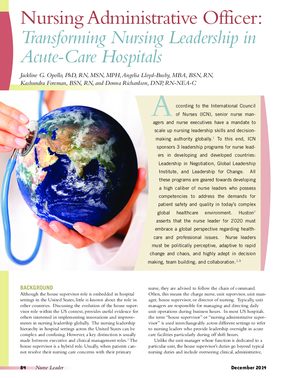 Nursing Administrative Officer: Transforming Nursing Leadership in Acute-Care Hospitals