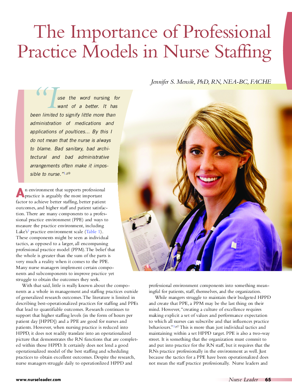 The Importance of Professional Practice Models in Nurse Staffing