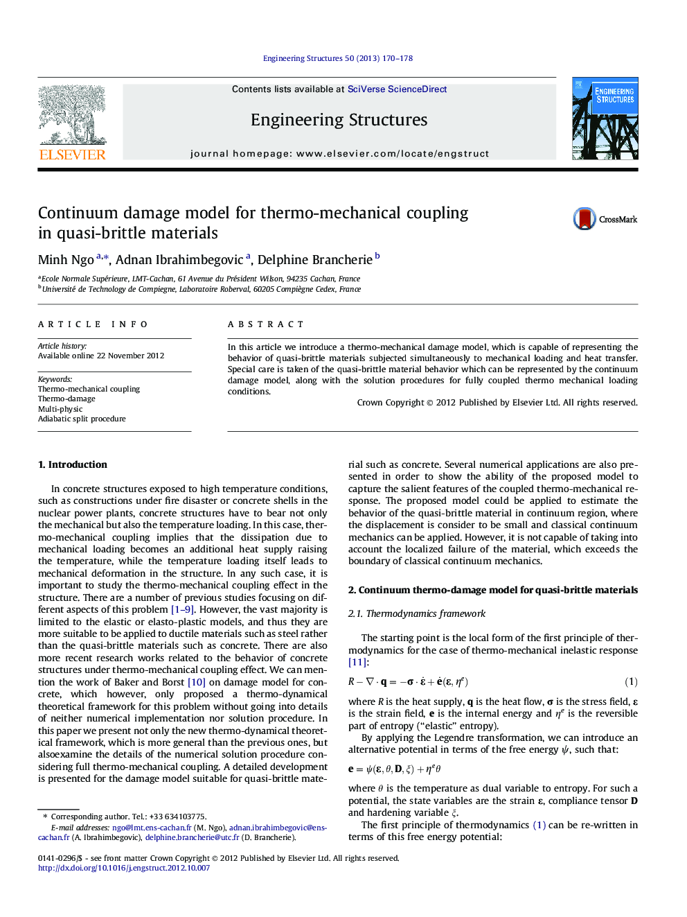 Continuum damage model for thermo-mechanical coupling in quasi-brittle materials