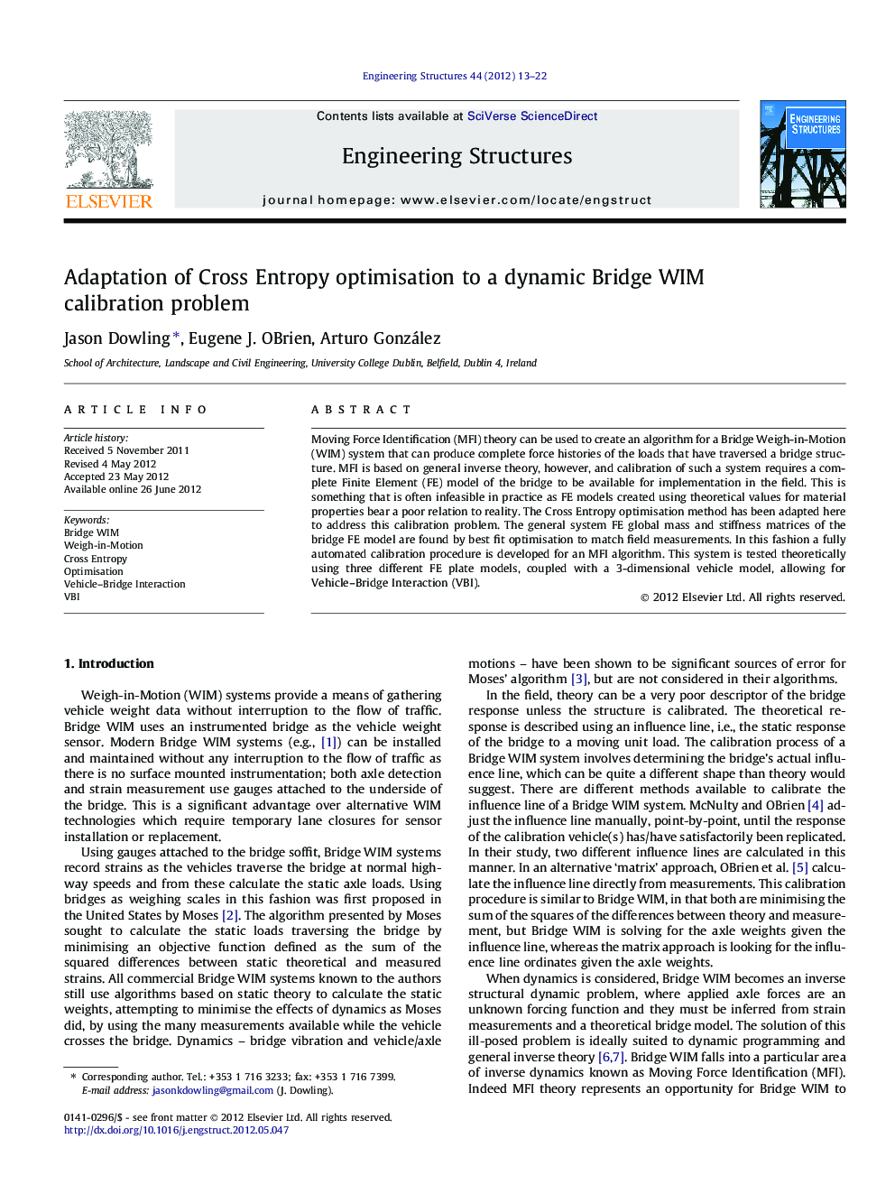 Adaptation of Cross Entropy optimisation to a dynamic Bridge WIM calibration problem